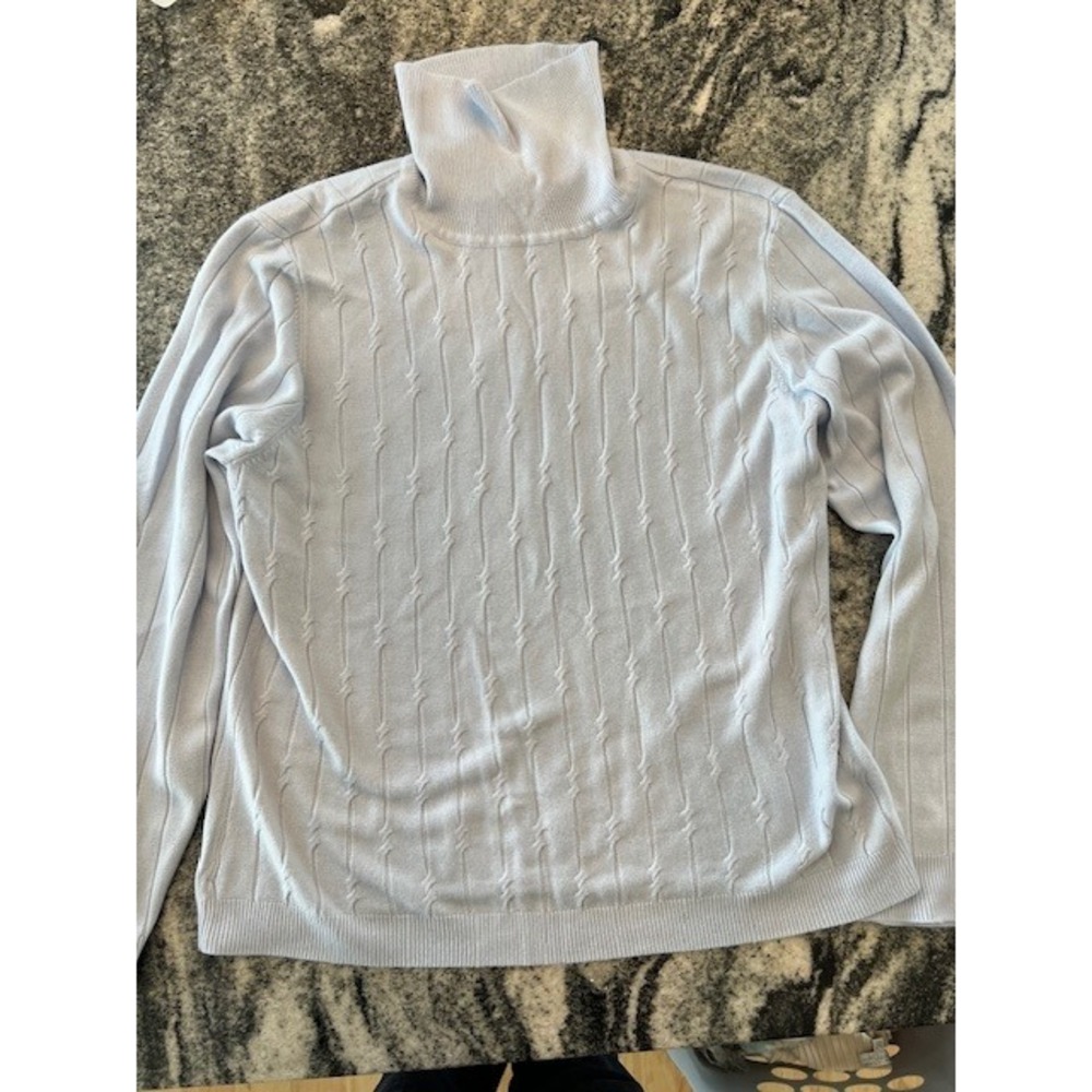 Karen Scott Turtleneck Sweater Women XL Light Blue Cable Knit Ribbed Pullover